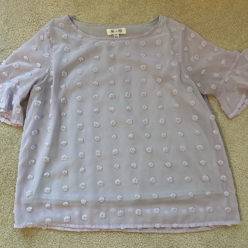 She + Sky Purple Boxy Blouse with Relaxed Sleeves